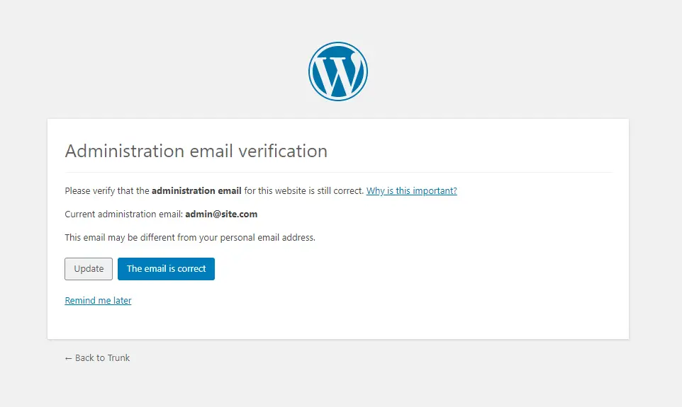 Disable the Administration Email Verification in WordPress